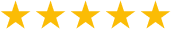 Five gold stars in a row representing a five-star rating or review.