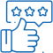 Thumbs up with three-star rating badge indicating positive customer review or satisfaction feedback.