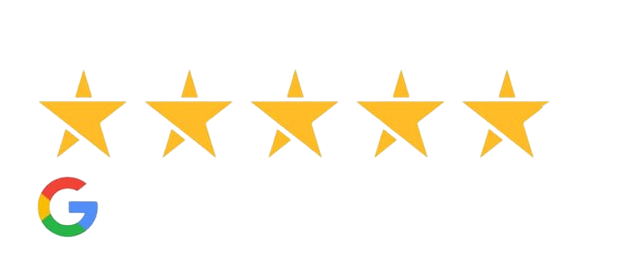 Five gold stars with Google logo indicating five-star review rating for Progressive Periodontics