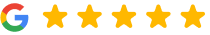 Google logo with five gold stars representing a five-star rating for Progressive Periodontics